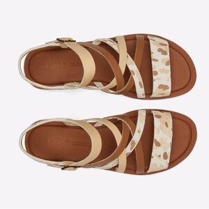 TOMS Womens‎ Sephina Print Sandal - Beige Leather Size 8, Womens Strappy Flat